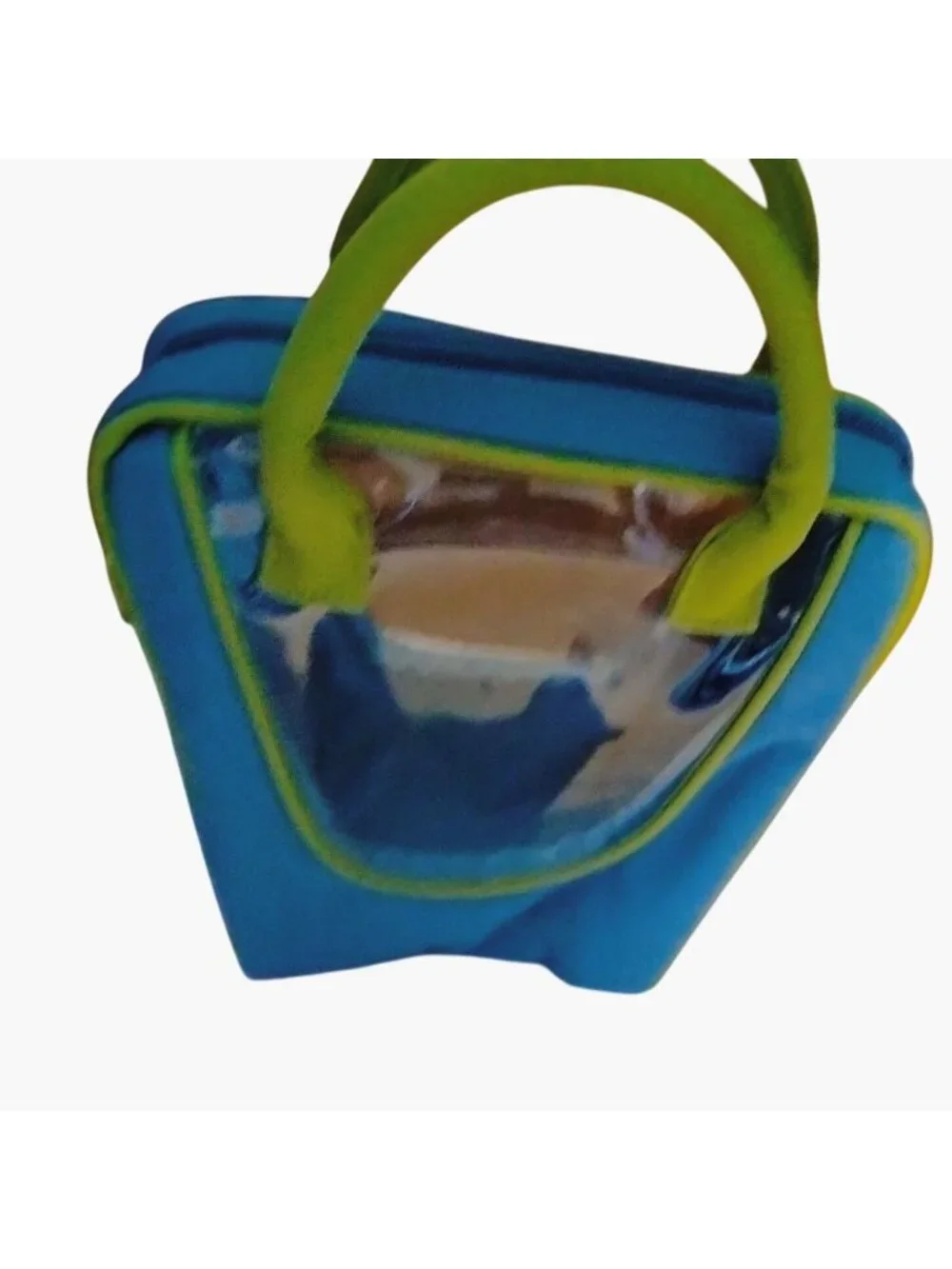 Small Blue Green Canvas Tote Bag Clear Panel Lunch Bag
